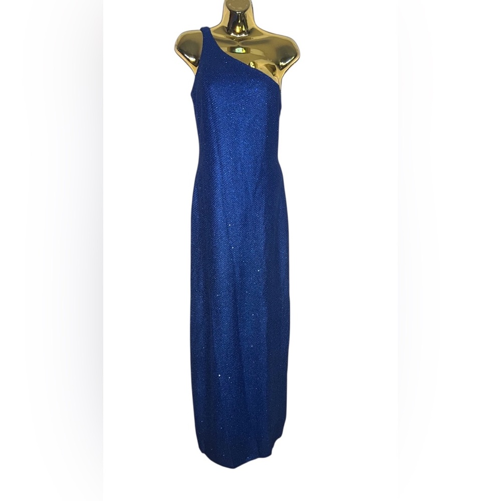 St. John One-Shoulder Blue sequin Maxi Dress size 10 NWT